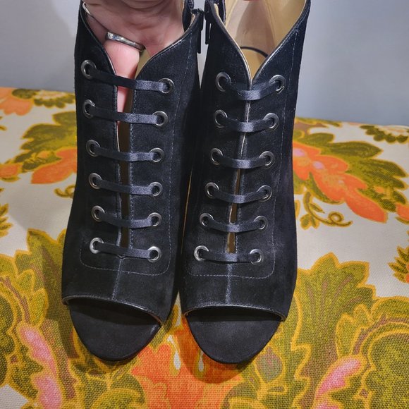 Enzo Angiolini Black Suede Peek-a-Boo Ankle Boots - Picture 10 of 10